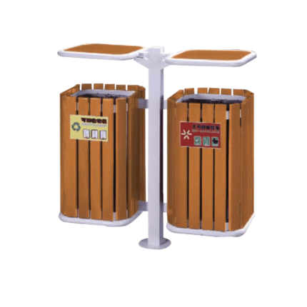 Thùng rác gỗ treo đôi công cộng A78-Q - thùng rác gỗ ngoài trời Vietbin