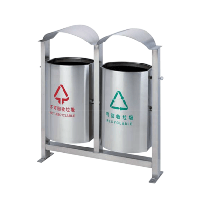 Thùng rác inox 2 ngăn phân loại rác ngoài trời A88-W
