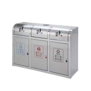 Thùng rác inox 3 ngăn phân loại rác thải nắp bập bênh A96-E