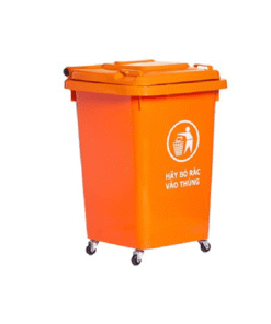 Thùng rác nhựa Vietbin có bánh xe dung tích 60 lít, chất liệu HDPE màu cam